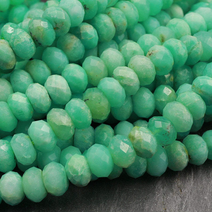 AAA Natural Australian Green Chrysoprase Faceted Rondelle 6mm 7mm 8mm 9mm Beads Diamond Cut Gemstone Beads 16" Strand