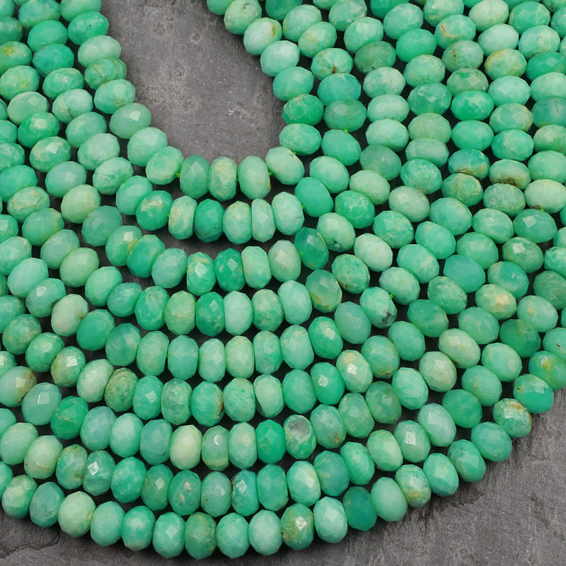 AAA Natural Australian Green Chrysoprase Faceted Rondelle 6mm 7mm 8mm 9mm Beads Diamond Cut Gemstone Beads 16" Strand