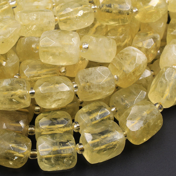 Natural Lemon Quartz Faceted Rectangle Tube Nugget Large Thick Beads Yellow Gemstone 16" Strand