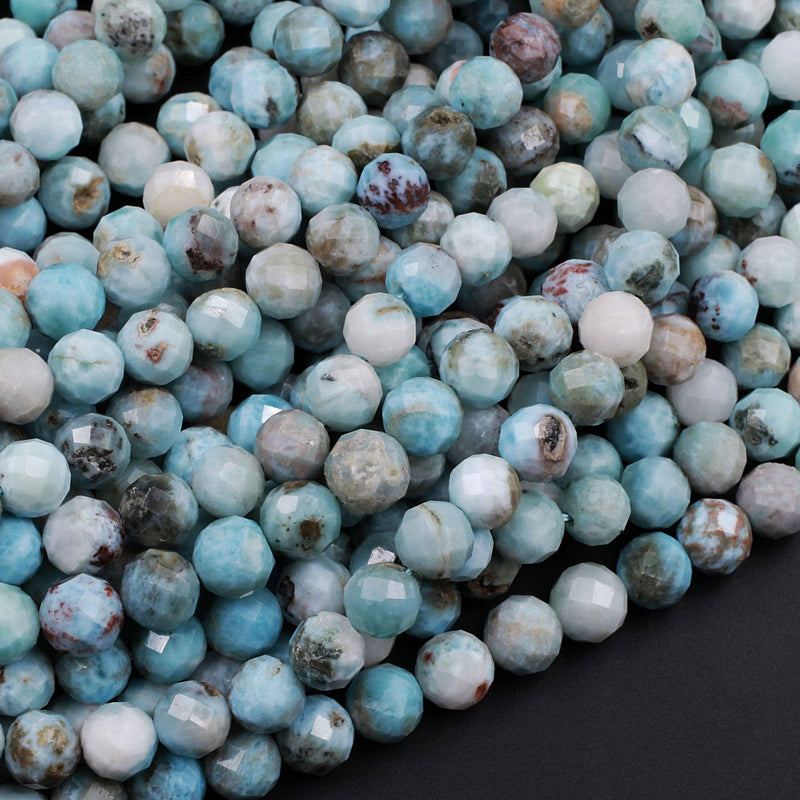 Natural Larimar Beads Faceted 8mm Round Beads Genuine Natural Blue Larimar Red Iron Matrix Gemstone High Quality 16" Strand