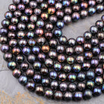 Large Genuine Freshwater Black Peacock Pearl 12mm Round Shimmery Iridescent Rainbow Glow Real Genuine Freshwater Pearl 16" Strand