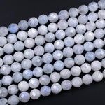 Faceted Natural Rainbow Moonstone 6mm 8mm 10mm Round Beads Tinted Green Color 16" Strand