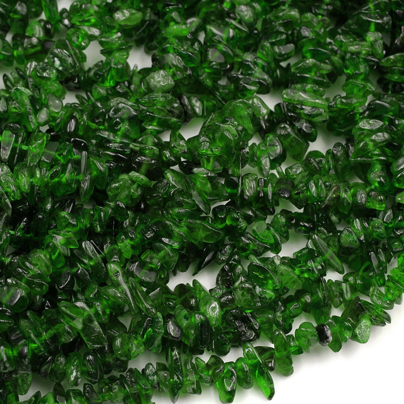 Natural Green Chrome Diopside Freeform Irregular Small Chip Nugget Center Drilled Real Genuine Chrome Diopside Gemstone Beads 16" Strand