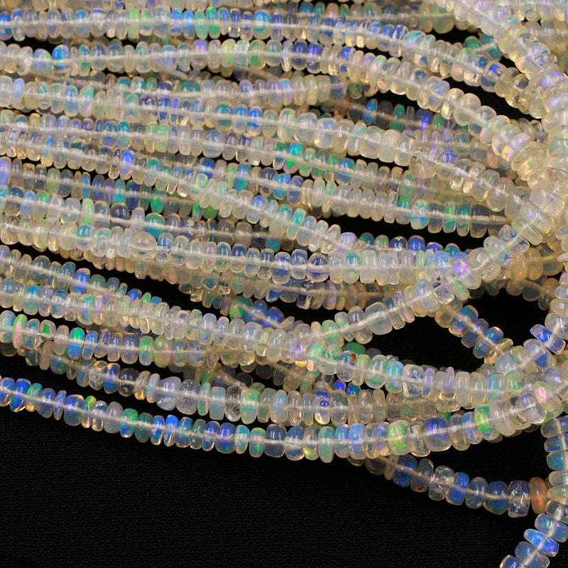 Ethiopian Opal Smooth Rondelle Beads Graduating 3mm 5mm AAA Super Flashy Fiery Rainbow Iridescence 16" Strand