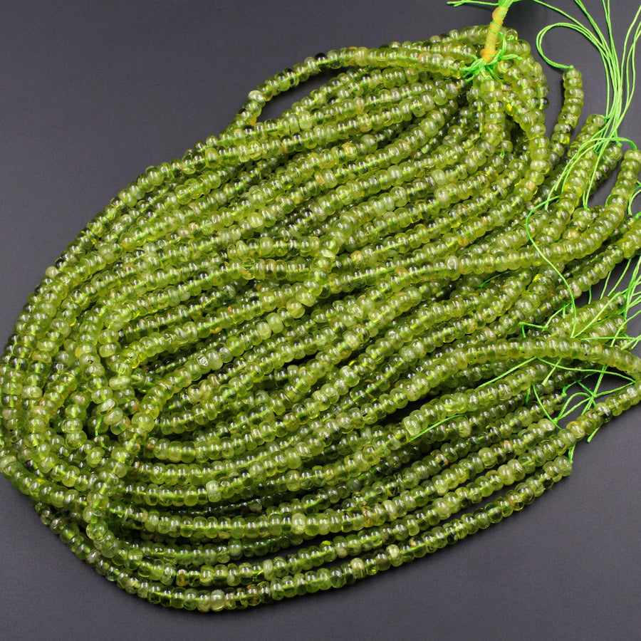 AA Natural Green Peridot 6mm 7mm 8mm Rondelle Beads Smooth Polished Real Genuine Peridot Gemstone 16" Strand