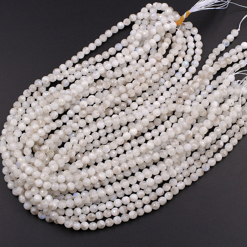 Faceted Natural Rainbow Moonstone 6mm 8mm 10mm Round Beads Blue Flashes W Interesting Smoky Quartz Matrix 16" Strand