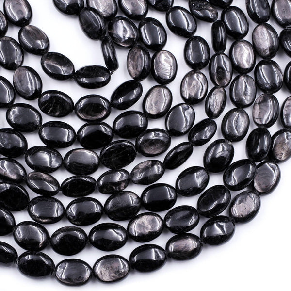 Genuine Natural Hypersthene Puffy Oval 12x8mm Beads Flashy Chatoyant Gemstone 16" Strand