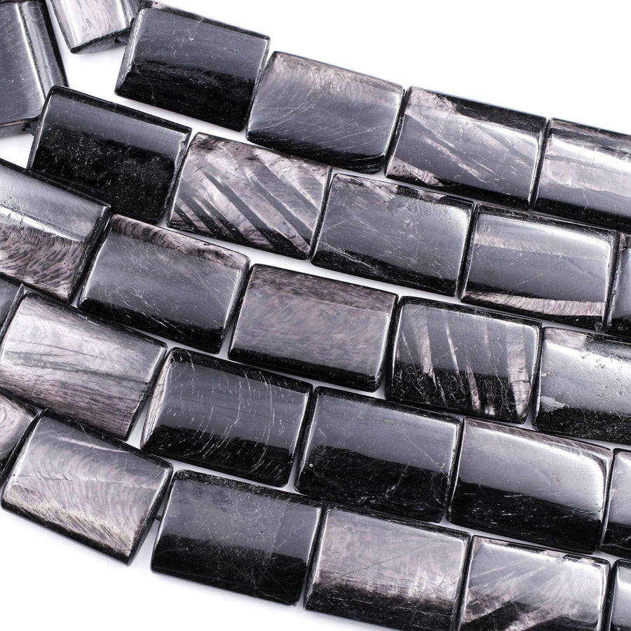 Genuine Natural Hypersthene Rectangle 20mm 30mm Beads Flashy Chatoyant Gemstone 16" Strand