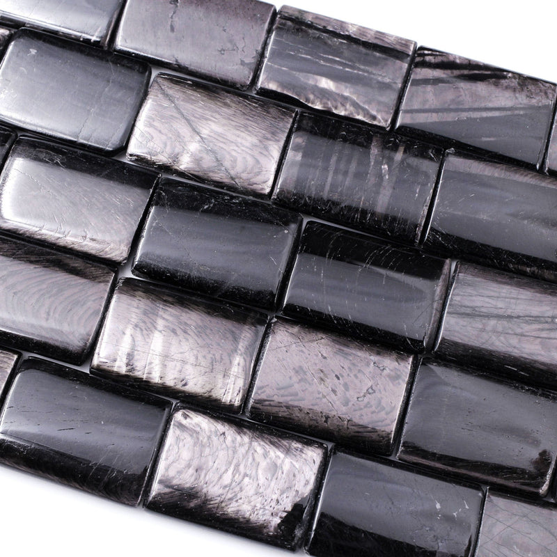 Genuine Natural Hypersthene Rectangle 20mm 30mm Beads Flashy Chatoyant Gemstone 16" Strand