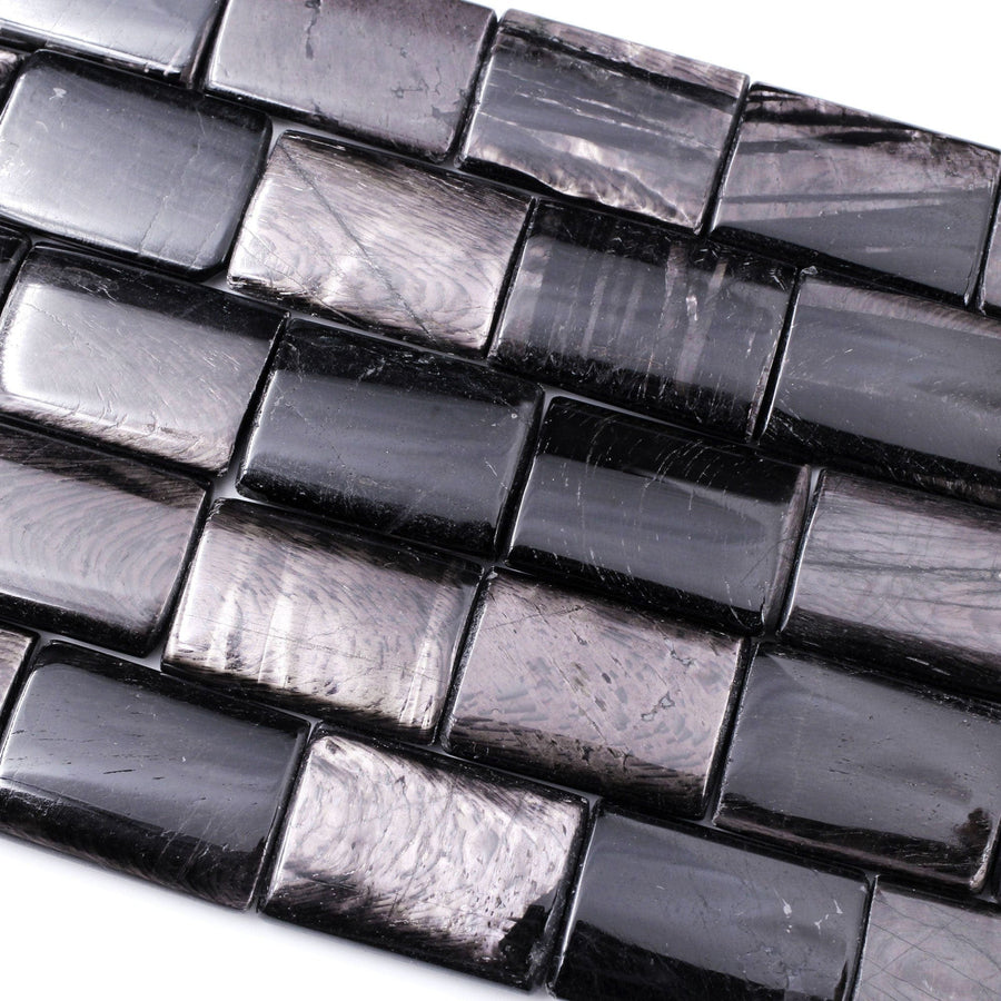 Genuine Natural Hypersthene Rectangle 20mm 30mm Beads Flashy Chatoyant Gemstone 16" Strand