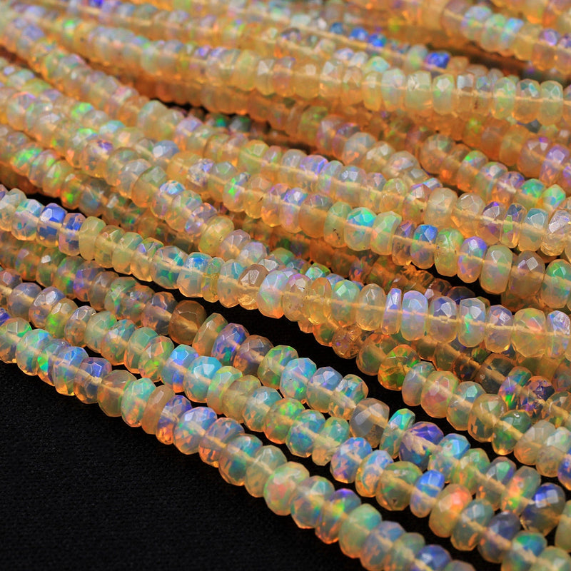 AAA Ethiopian Opal Faceted Rondelle Beads Graduating 3mm 5mm Super Flashy Fiery Rainbow Orange Yellow 17" Strand