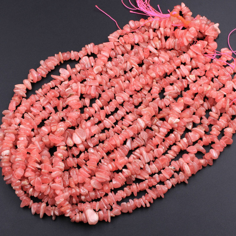 Natural Rhodochrosite Free Form Chips Nuggets Organic Small Center Drilled Pink Red Beads Gemstone 16" Strand