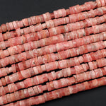 Natural Rhodochrosite Rondelle Heishi 6mm Beads Pink Red Gemstone 16" Strand
