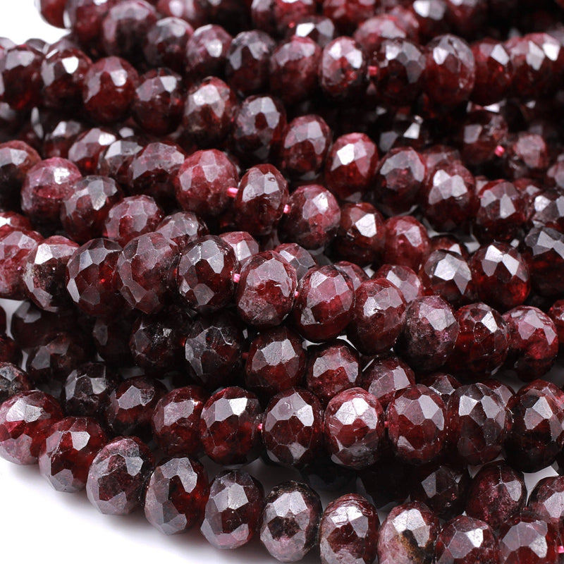 Faceted Natural Red Garnet Rondelle Beads 8mm Red Sparkle Diamond Cut Gemstone 16" Strand