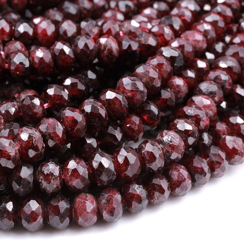 Faceted Natural Red Garnet Rondelle Beads 8mm Red Sparkle Diamond Cut Gemstone 16" Strand