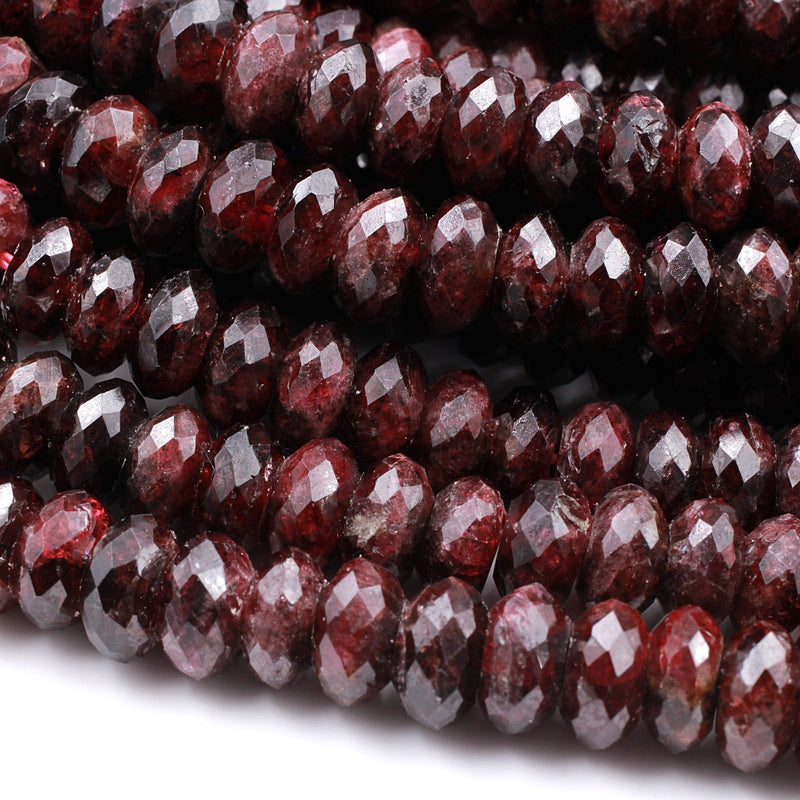 Faceted Natural Red Garnet Rondelle Beads 10mm Red Sparkle Diamond Cut Gemstone 16" Strand