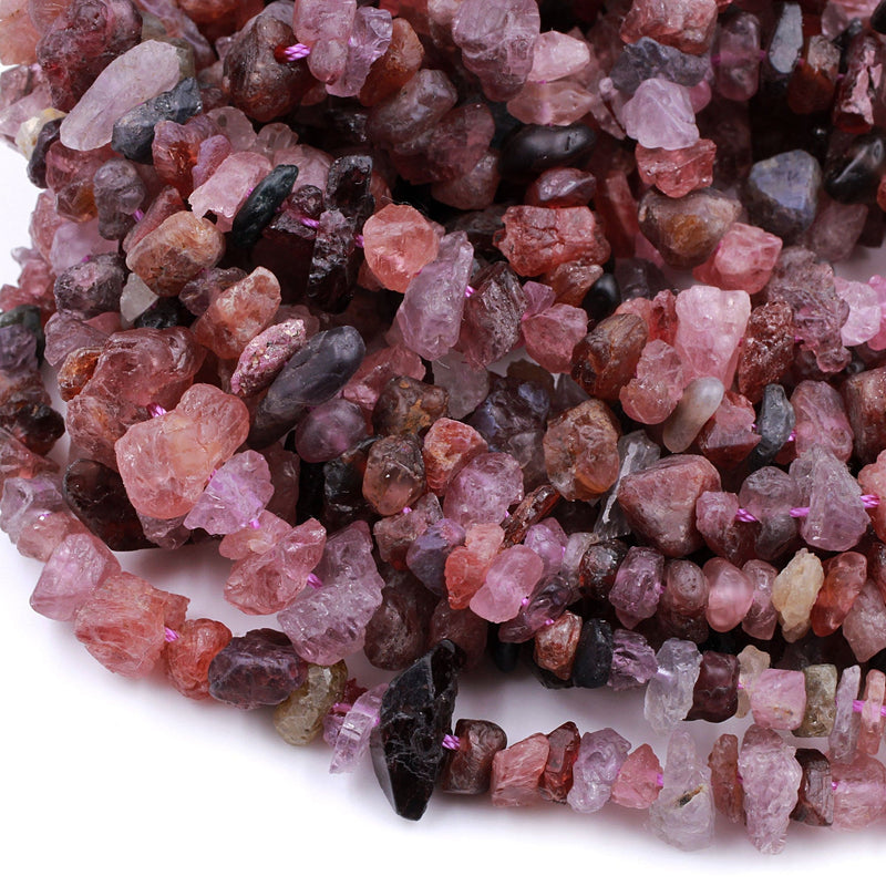 Real Genuine Natural Spinel Raw Rough Chip Beads Freeform Nuggets Multicolor Pink Blue Peach Mauve Violet Purple Gemstone Beads 16" Strand