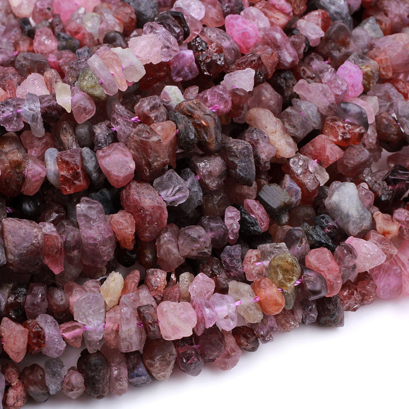Real Genuine Natural Spinel Raw Rough Chip Beads Freeform Nuggets Multicolor Pink Blue Peach Mauve Violet Purple Gemstone Beads 16" Strand
