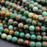 Natural Australian Pilbara Green Jasper 6mm 8mm 10mm Round Beads Aka Dragon Stone Earthy Brown Green Jasper 16" Strand
