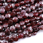 AAA Natural Red Garnet Faceted Coin 8mm Beads High Quality Laser Diamond Cut Gemstone Disc 15.5" Strand