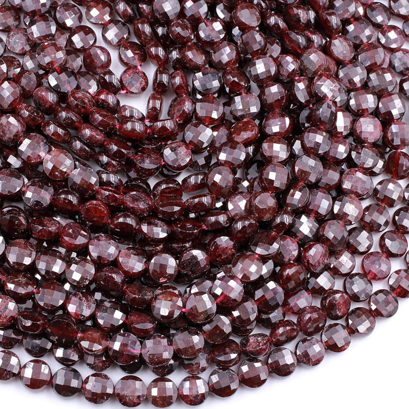AAA Natural Red Garnet Faceted Coin 8mm Beads High Quality Laser Diamond Cut Gemstone Disc 15.5" Strand