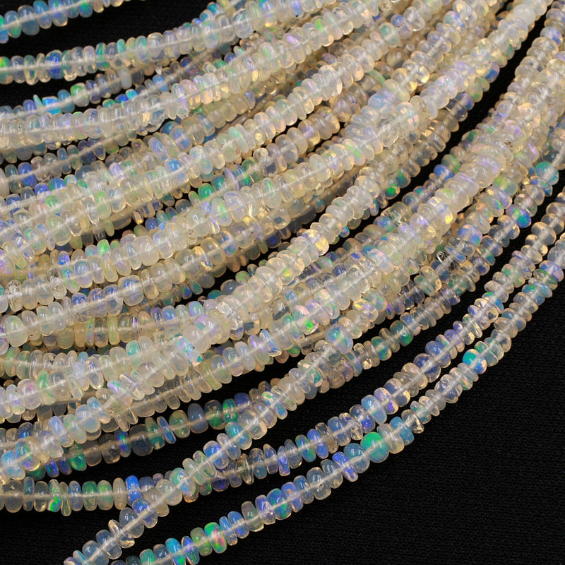 Ethiopian Opal Smooth Rondelle Beads Graduating 3mm 5mm AAA Super Flashy Fiery Rainbow Iridescence 16" Strand