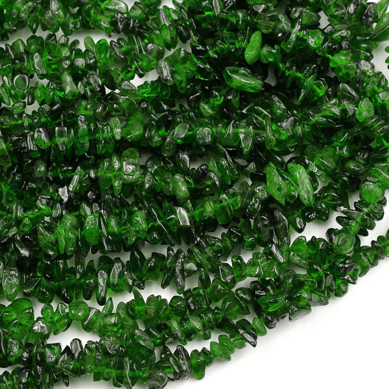 Natural Green Chrome Diopside Freeform Irregular Small Chip Nugget Center Drilled Real Genuine Chrome Diopside Gemstone Beads 16" Strand
