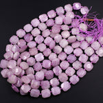 Faceted Natural Kunzite Square Octagon Cushion Beads Natural Pink Violet Purple Gemstone 16" Strand