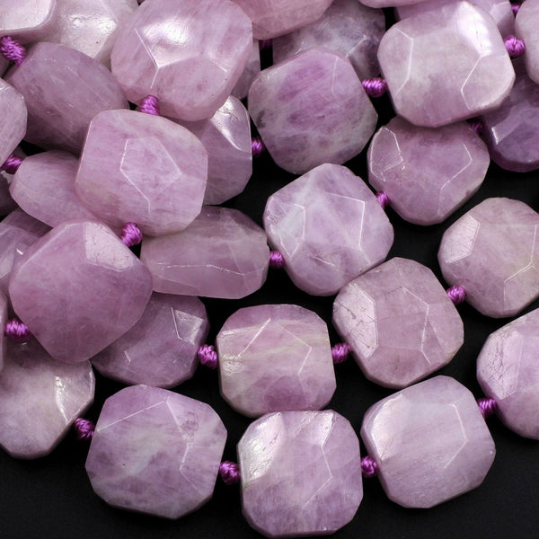Faceted Natural Kunzite Square Octagon Cushion Beads Natural Pink Violet Purple Gemstone 16" Strand