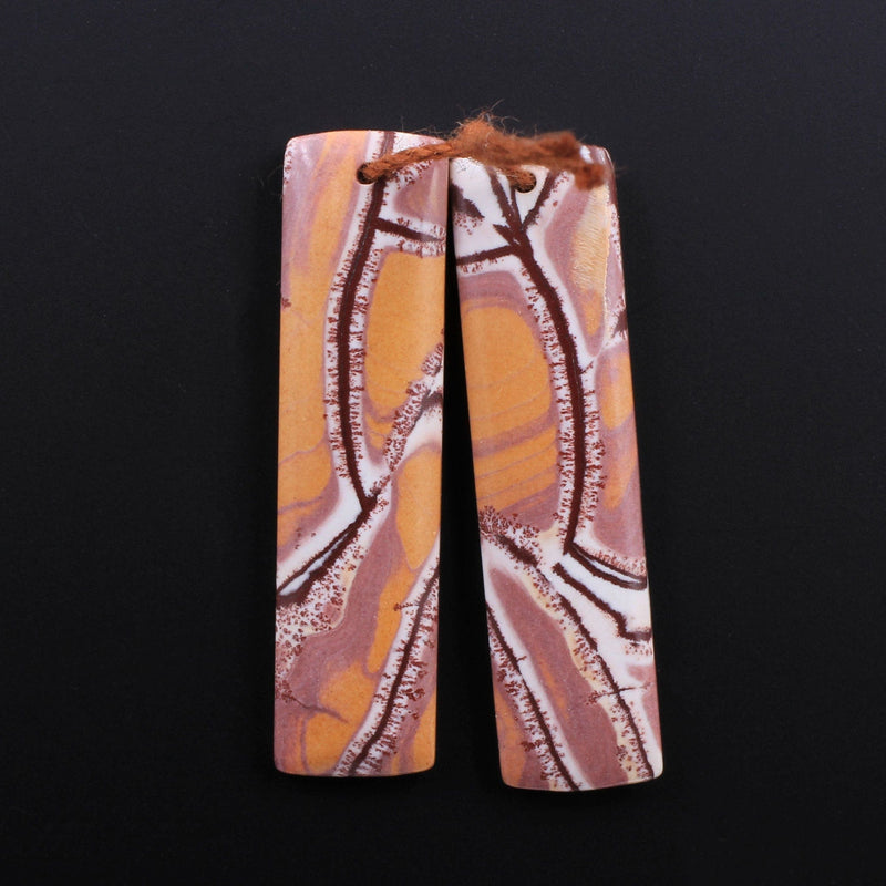 Drilled Natural Sonora Dendritic Rhyolite Jasper Earring Pair Gemstone Earring Cabochon Cab Pair Rectangle Matched Bead Pair From Mexico