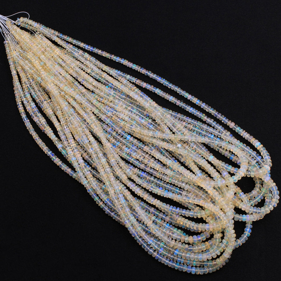 AAA White Ethiopian Opal Faceted Rondelle Beads Graduating 3mm 6mm Super Flashy Fiery Rainbow 16" Strand