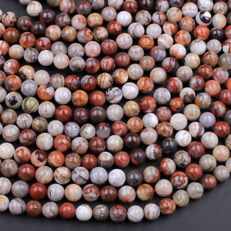 Natural Laguna Lace Agate 4mm 6mm 8mm 10mm Round Red Orange Cream Grey Beads From Mexico 16" Strand