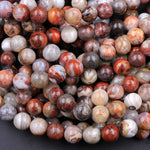 Natural Laguna Lace Agate 4mm 6mm 8mm 10mm Round Red Orange Cream Grey Beads From Mexico 16" Strand