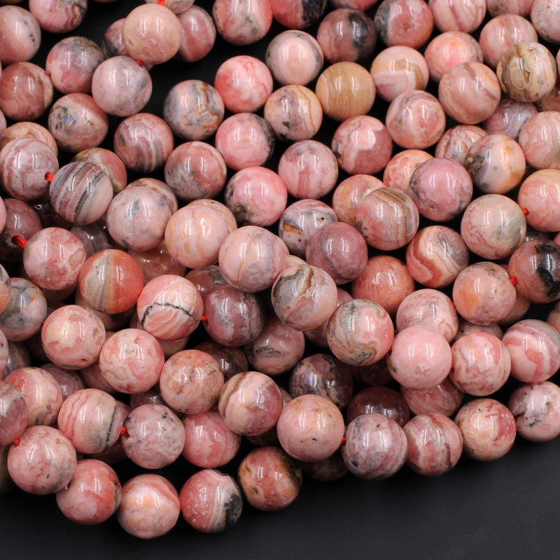 Natural Pink Rhodochrosite 9mm Smooth Polished Round Beads Genuine Red Pink Gemstone 16" Strand