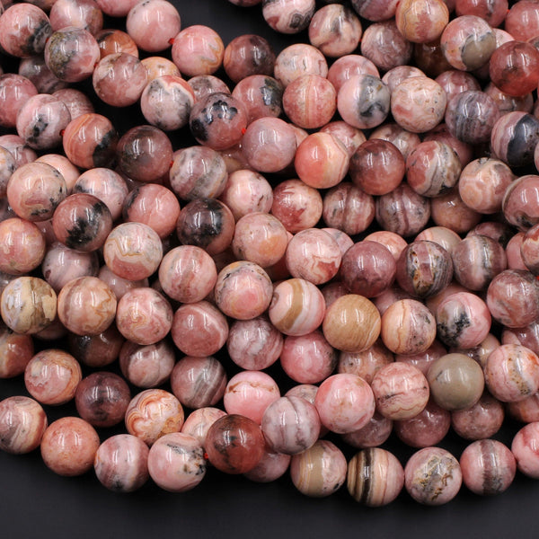Natural Pink Rhodochrosite 9mm Smooth Polished Round Beads Genuine Red Pink Gemstone 16" Strand