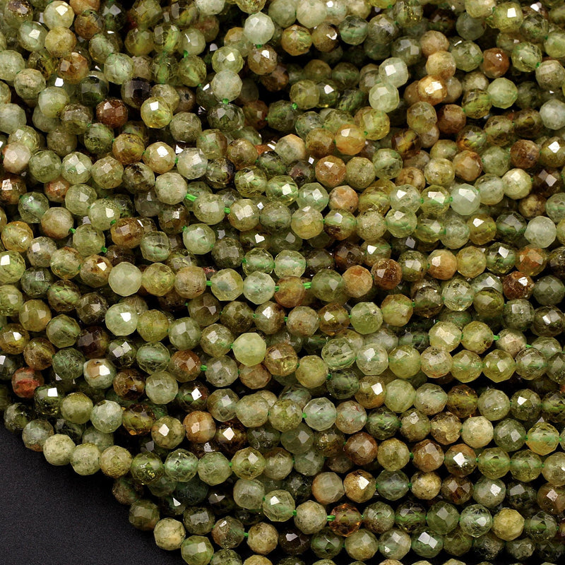 Micro Faceted Natural Green Garnet Round Beads 4mm Faceted Round Beads Laser Diamond Cut Gemstone 16" Strand