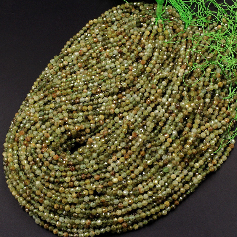 Micro Faceted Natural Green Garnet Round Beads 4mm Faceted Round Beads Laser Diamond Cut Gemstone 16" Strand