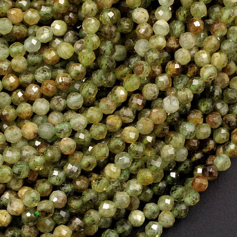 Micro Faceted Natural Green Garnet Round Beads 4mm Faceted Round Beads Laser Diamond Cut Gemstone 16" Strand