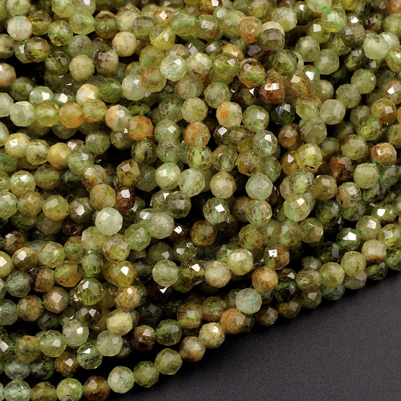 Micro Faceted Natural Green Garnet Round Beads 4mm Faceted Round Beads Laser Diamond Cut Gemstone 16" Strand