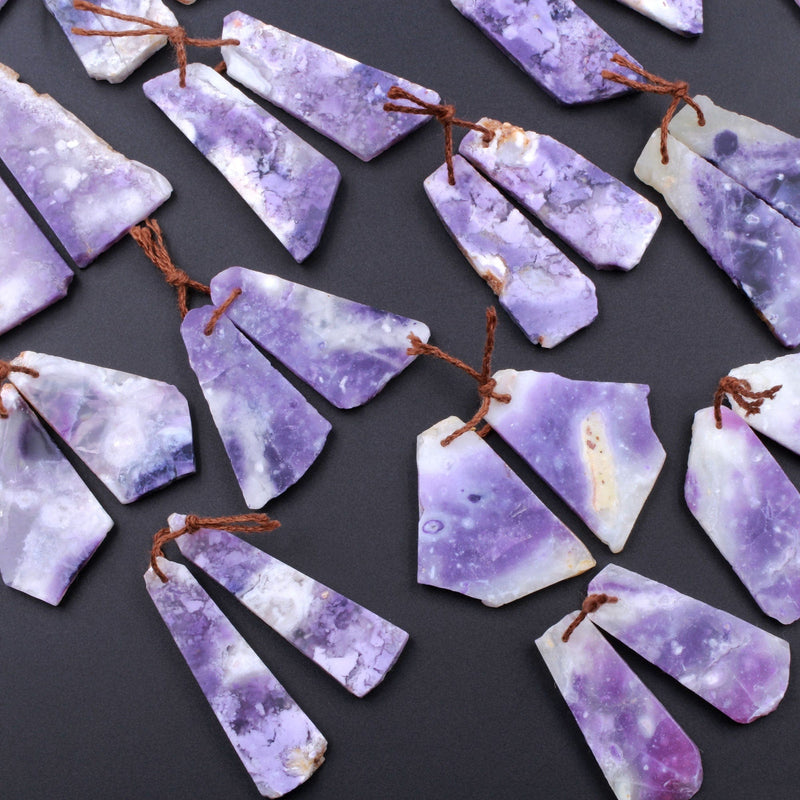 Natural Mexican Purple Opal Freeform Slice Earring Pair Drilled Matched Gemstone Bead Pair