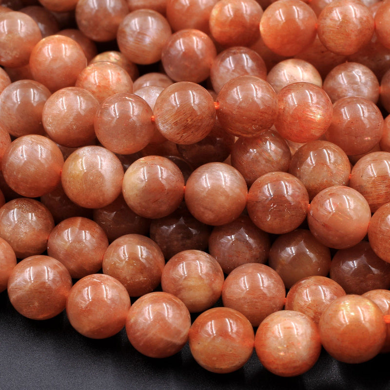 Fiery Natural Sunstone Round Beads 6mm 8mm 10mm A Grade Feldspar Golden Glitters Orange Red Gemstone 16" Strand