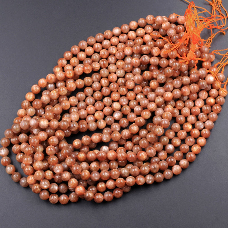 Fiery Natural Sunstone Round Beads 6mm 8mm 10mm A Grade Feldspar Golden Glitters Orange Red Gemstone 16" Strand
