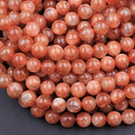 AAA Fiery Natural Sunstone Round Beads 5mm 6mm 8mm 10mm 12mm Feldspar Golden Glitters Orange Red Gemstone 15.5" Strand