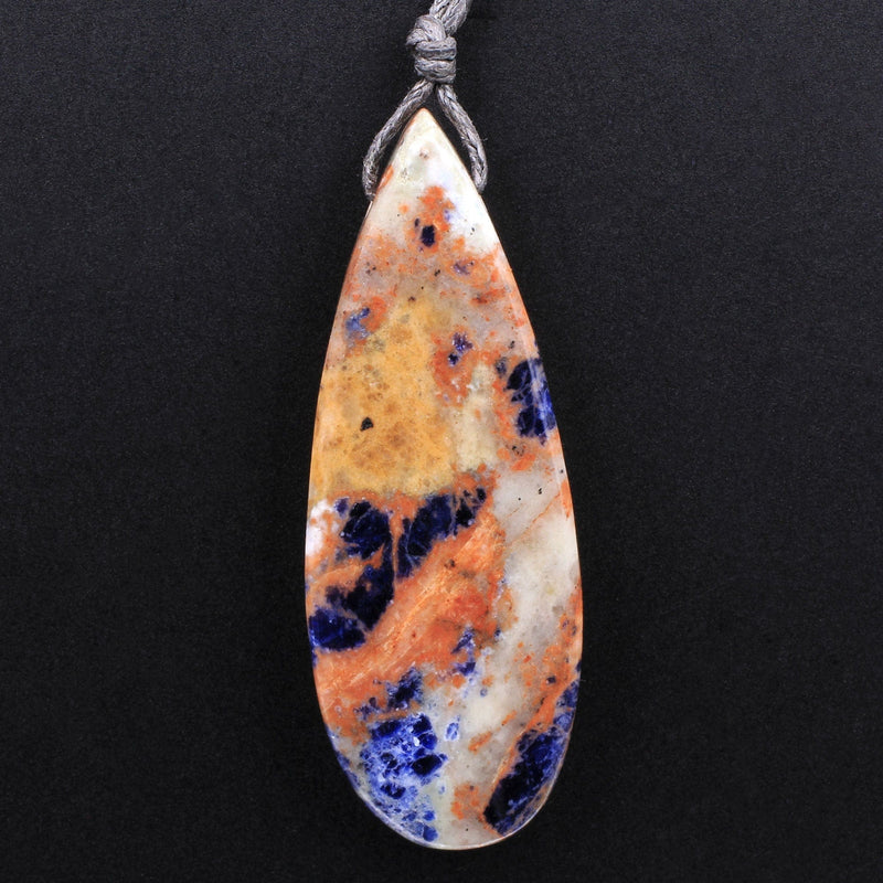 Natural Orange Sodalite Pendant Side Drilled Teardrop Bead Striking Vibrant Orange Blue Colors