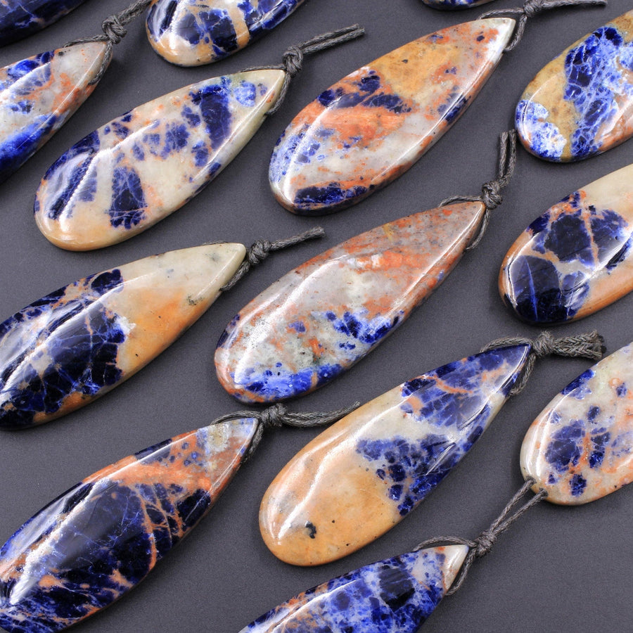 Natural Orange Sodalite Pendant Side Drilled Teardrop Bead Striking Vibrant Orange Blue Colors