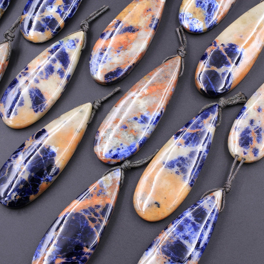 Natural Orange Sodalite Pendant Side Drilled Teardrop Bead Striking Vibrant Orange Blue Colors