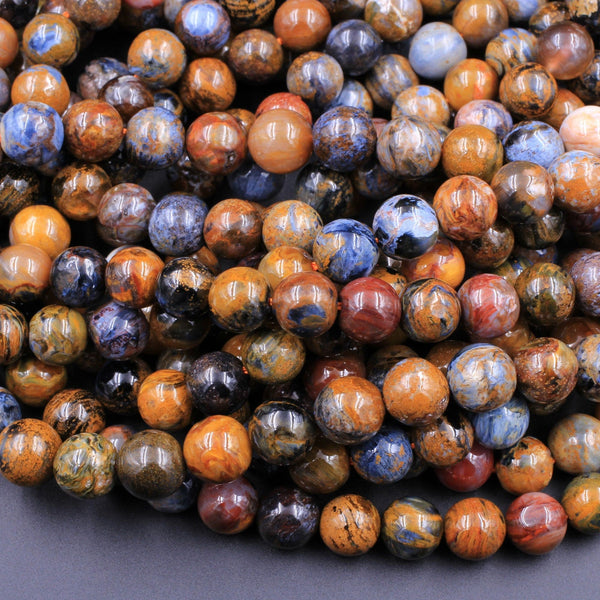 Genuine African Pietersite 6mm 8mm 10mm Round Beads Stunning Natural Red Brown Gold Blue Gemstone from Namibia South Africa 16" Strand