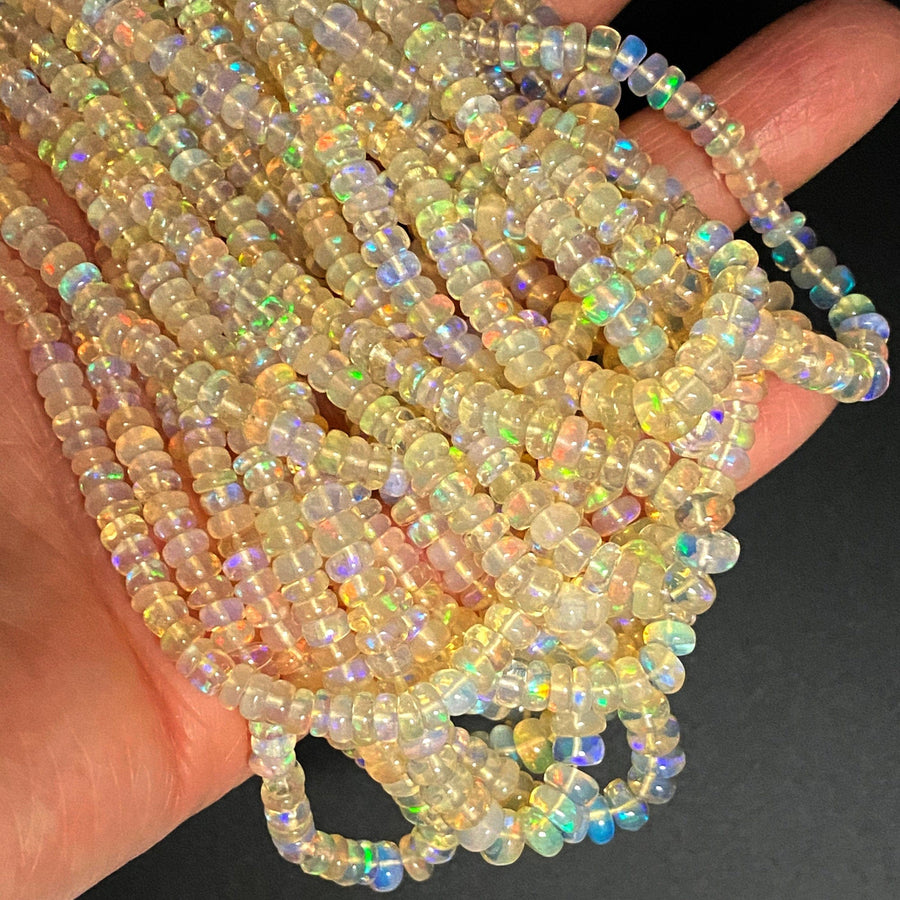 Natural Ethiopian Opal Beads Smooth Rondelle Graduated from 3mm to 5mm AAA Super Flashy Fiery Rainbow Opal Full 16.5" Strand