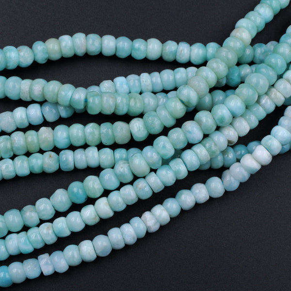 Natural Blue Larimar Beads Smooth Rondelle 6mm Genuine Real Larimar Gemstone Full 16" Strand