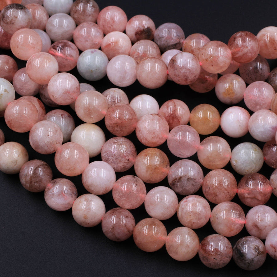 Natural Morganite 4mm 5mm 6mm 8mm 10mm Round Beads Variegated Natural Pink Beryl Aquamarine Gemstone 16" Strand